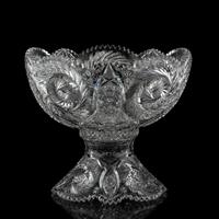 A Brilliant-Period Cut Glass Punch Bowl and Stand with a Hobstar and Fern Garlands