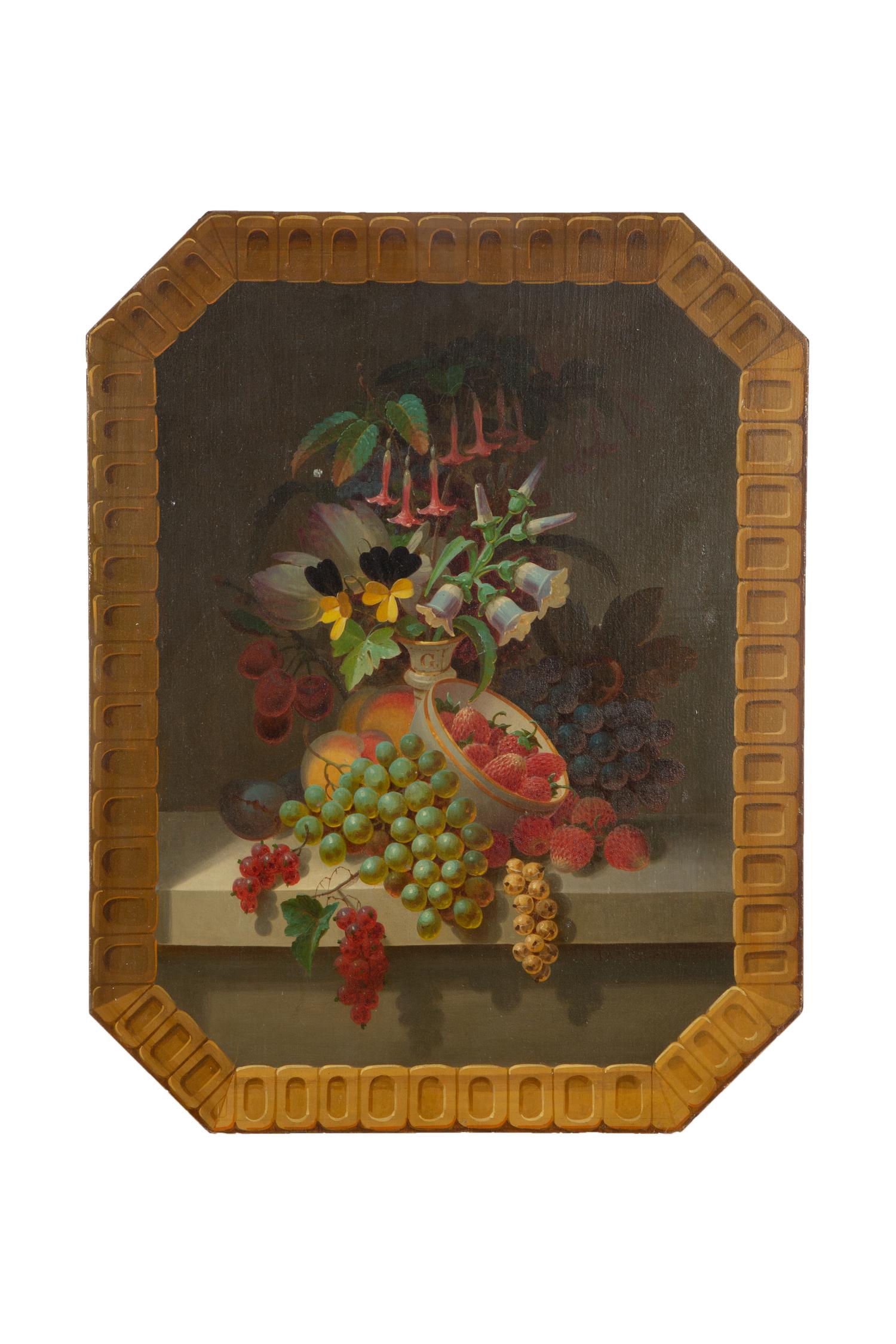 Still Life with Fruit and Flowers on a Marble Ledge , 1868