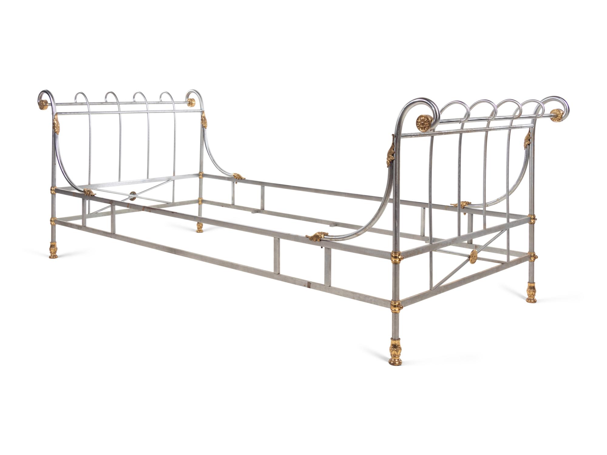 A French Steel and Brass Bed in the Style of Maison Jansen