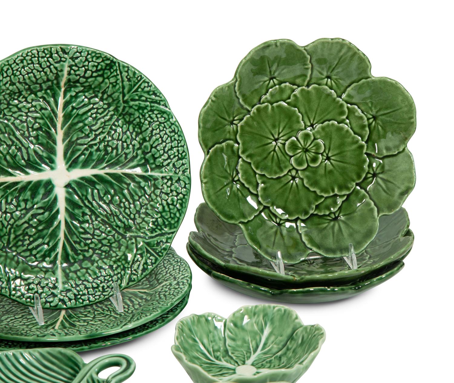 A Large Collection of Portuguese Green Leaf Dinnerware