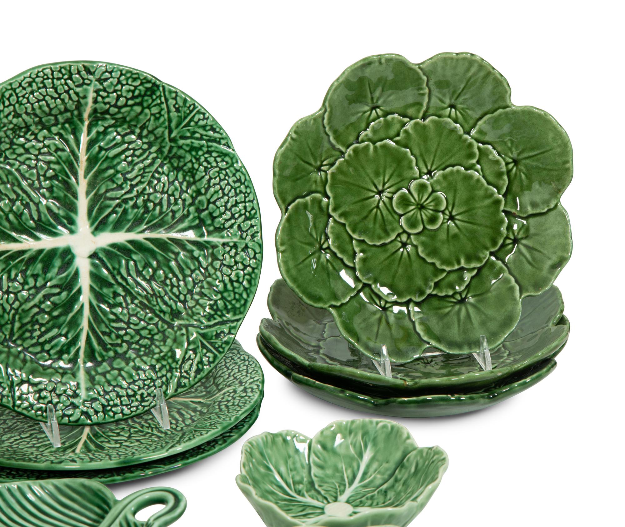 A Large Collection of Portuguese Green Leaf Dinnerware