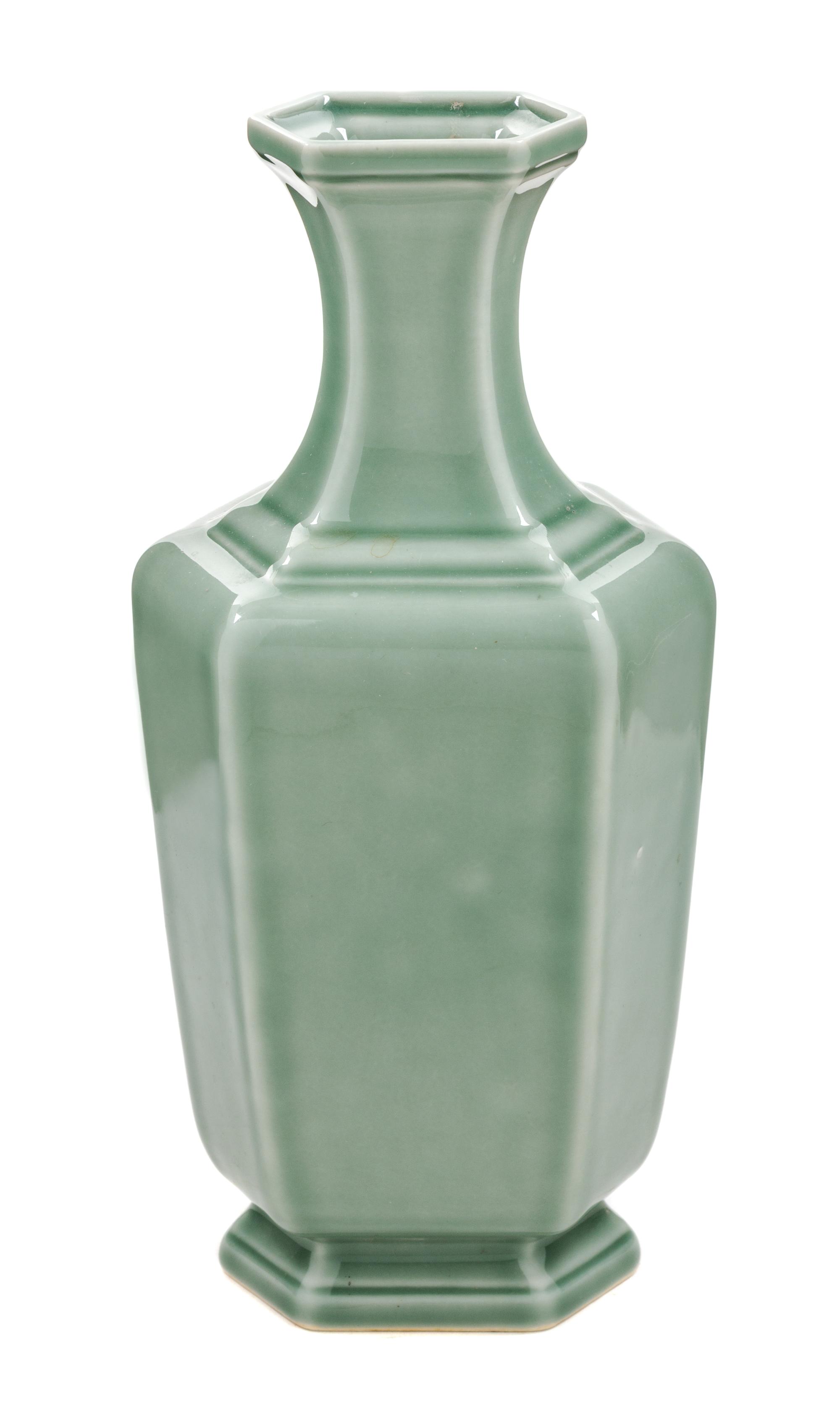 A Celadon Glazed Porcelain Hexagonal Vase