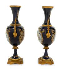 A Pair of Sèvres Style Gilt Bronze Mounted Porcelain Baluster Vases — 19TH CENTURY