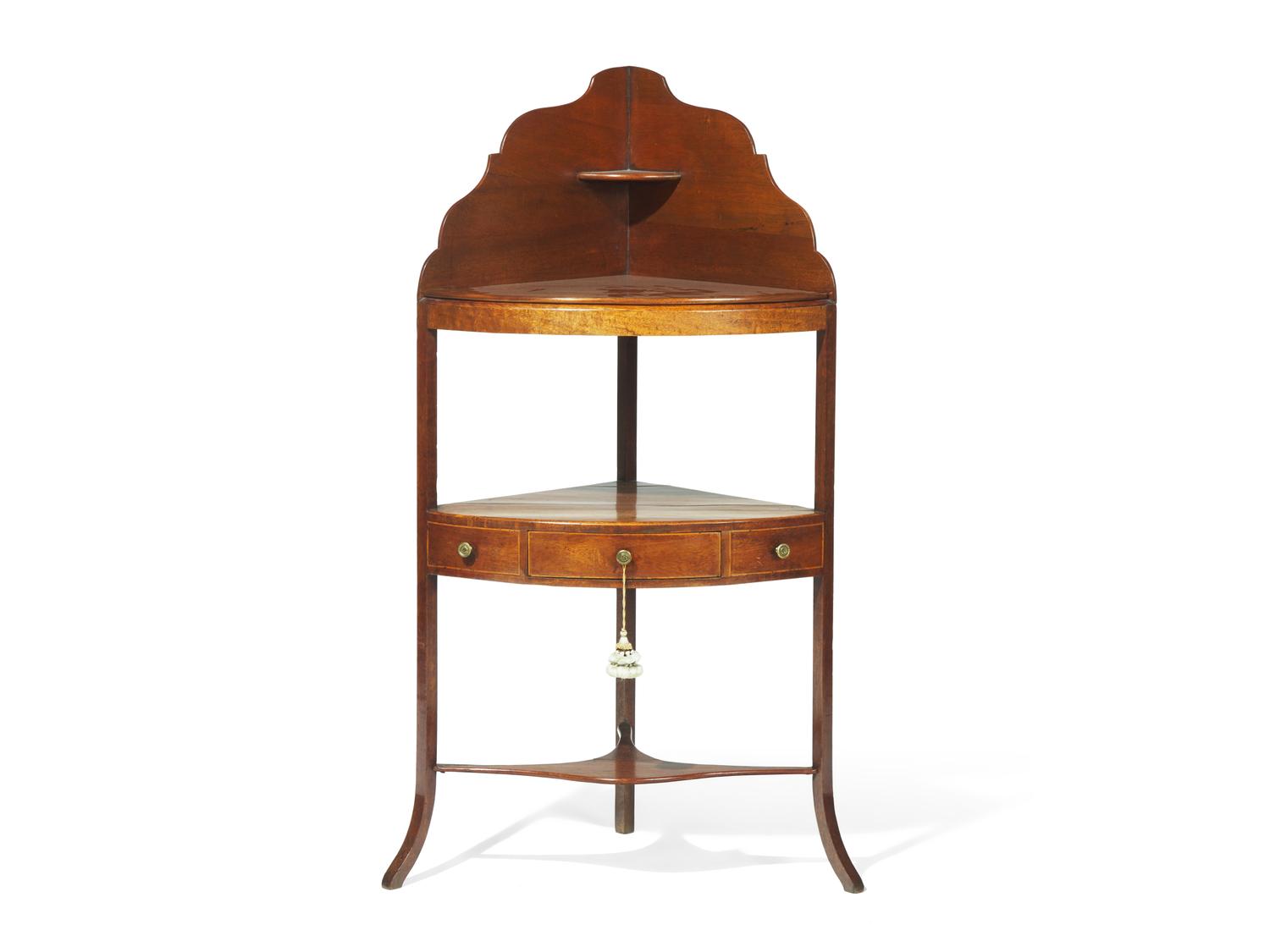 A Late Federal Banded Mahogany Corner Washstand