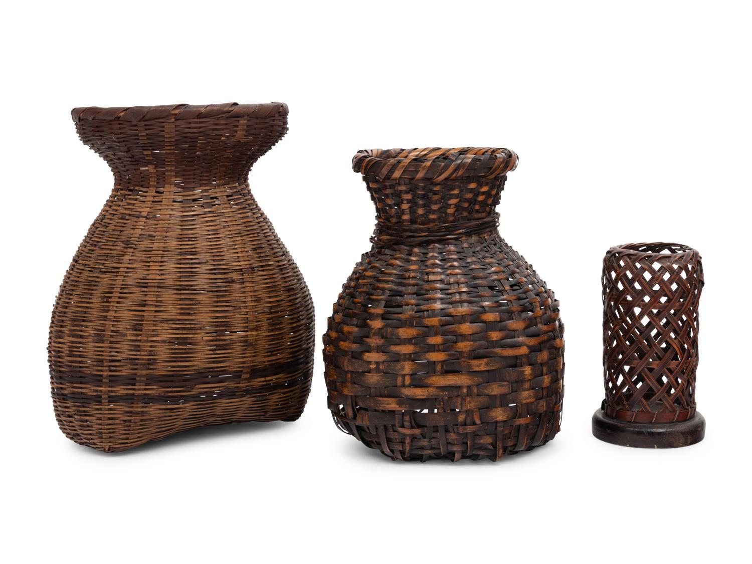 Three Japanese Ikebana Bamboo Flower Arranging Baskets