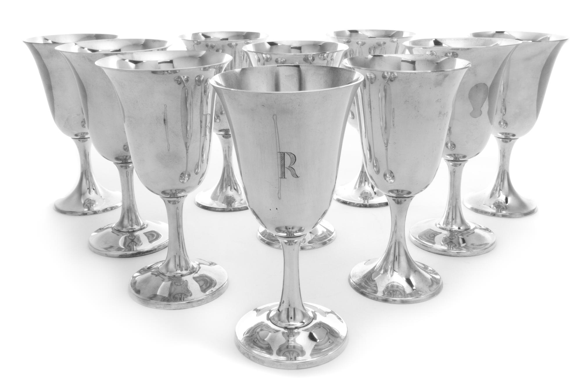 A Set of Twenty-Six American Silver Goblets, Wallace Sterling, Wallingford, MA and Gorham Mfg. Co., Providence, RI, comprising 14 Walla