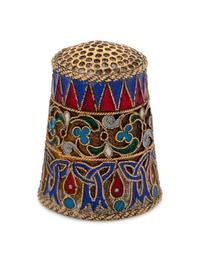 A Russian Silver-Gilt and Enamel Thimble