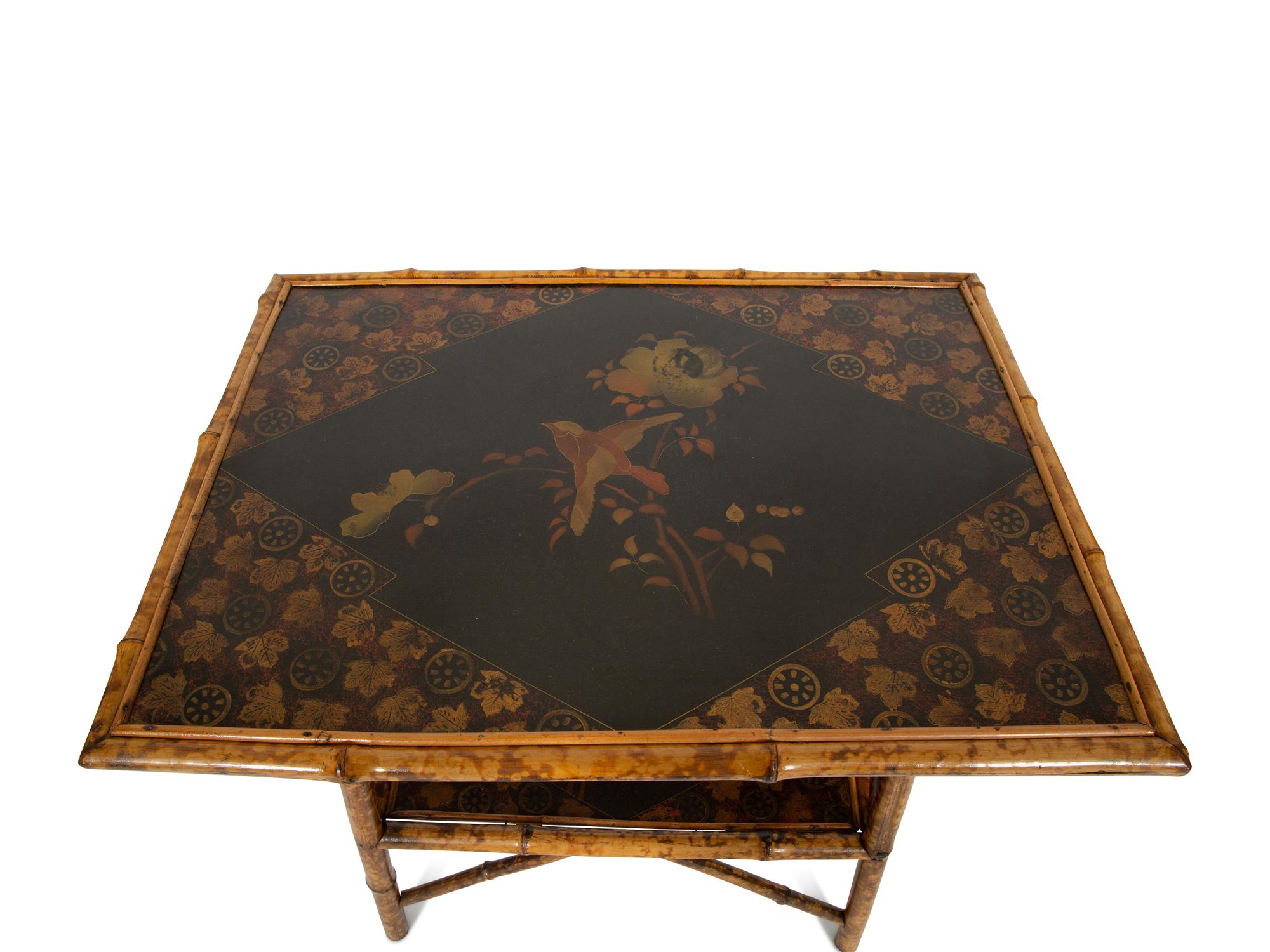 An Edwardian Chinoiserie Decorated Bamboo Side Table