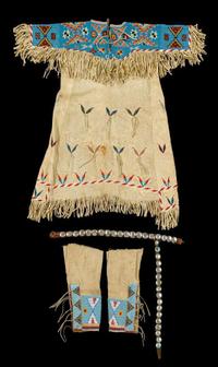 Child's Sioux beaded hide dress, leggings and concho belt first third 20th century