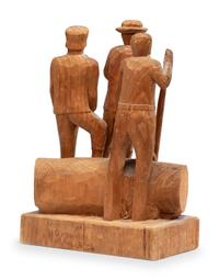 A Folk Art Carved Pine Group of Lumberjacks