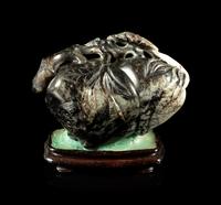 A Black and Grey Jade 'Bat and Peaches' Carving
