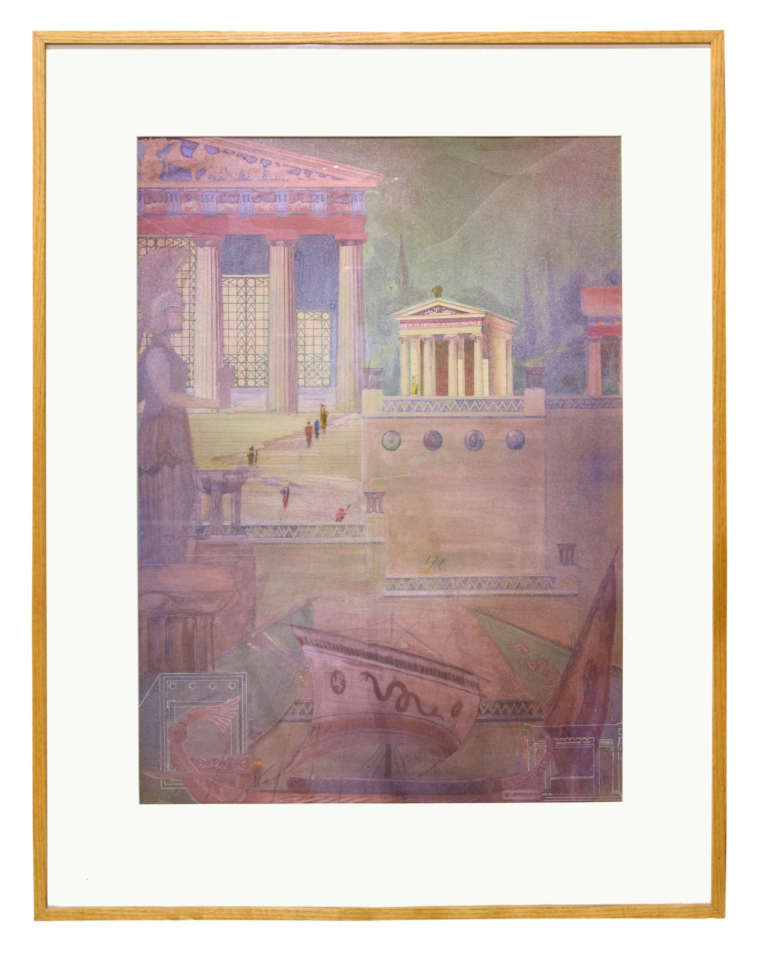 A Set of Four Architectural Presentation Renderings from the University of Illinois Architecture Department 32" W x 1.5" D x 41.5" H — United States, 20th Century