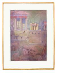 A Set of Four Architectural Presentation Renderings from the University of Illinois Architecture Department 32" W x 1.5" D x 41.5" H — United States, 20th Century