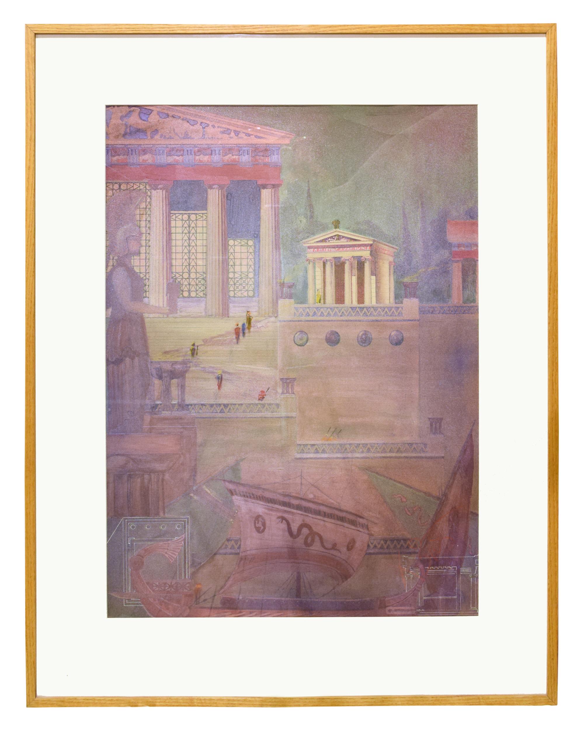A Set of Four Architectural Presentation Renderings from the University of Illinois Architecture Department 32" W x 1.5" D x 41.5" H — United States, 20th Century