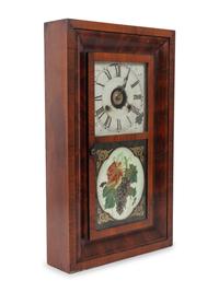 A Classical Mahogany Veneered Eglomise and Reverse-Painted Glass Inset Shelf Clock