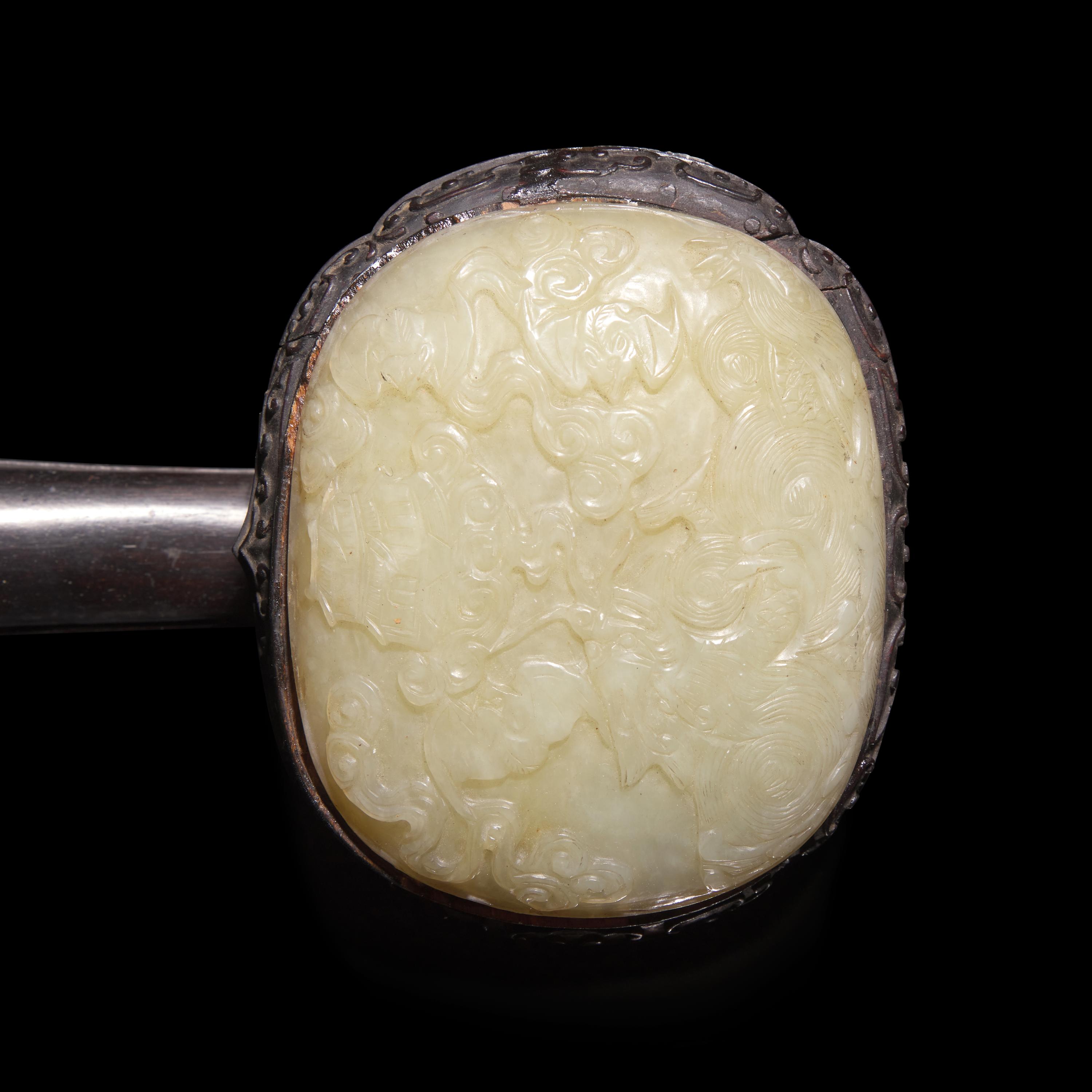 A Chinese Jade Inset Hardwood Ruyi Scepter, Late 19th-20th Century — 晚清-民國 白玉三鑲硬木如意