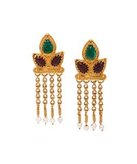 EMERALD, GARNET AND CULTURED PEARL EARRINGS