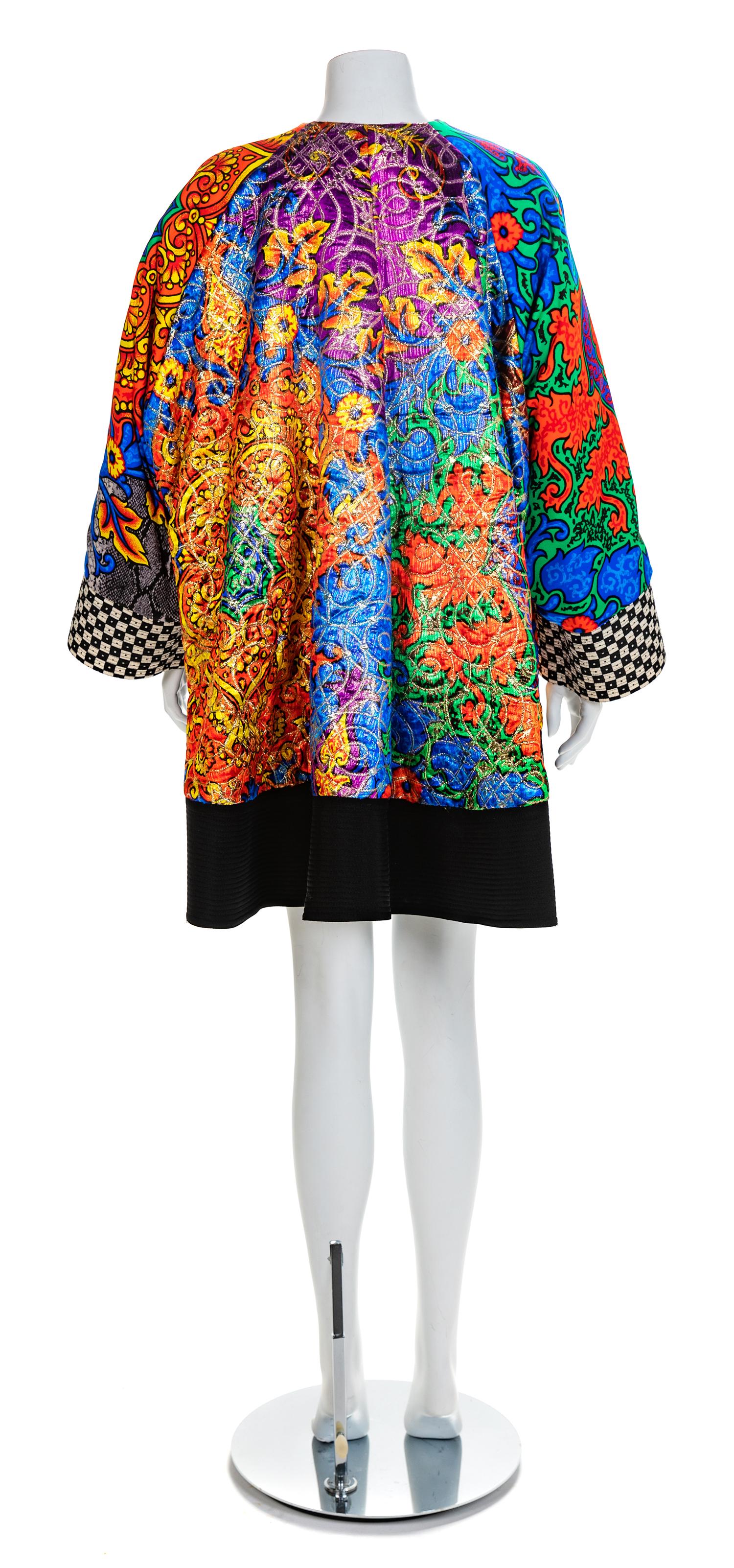 Versace Multicolor, Black and White Swing Coat, 1990s No size label