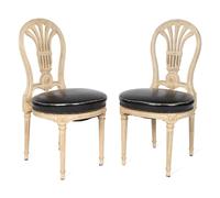 A Set of Ten Louis XVI Style White-Painted and Leather-Upholstered Chaises