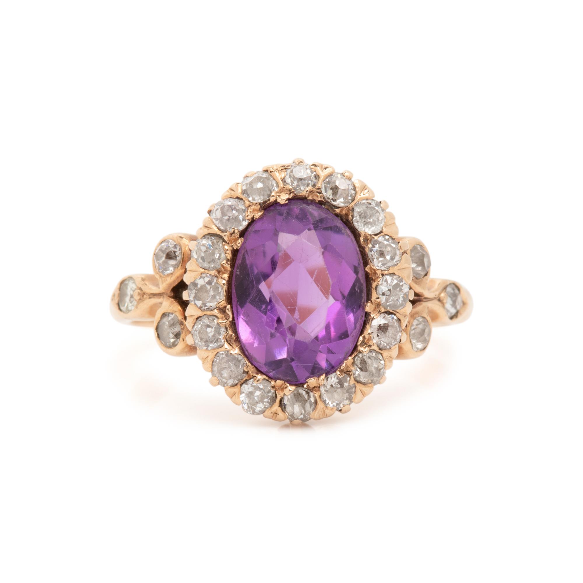 ANTIQUE, AMETHYST AND DIAMOND RING
