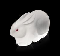 A Carved Rock Crystal and Sapphire Inset Figure of a Rabbit