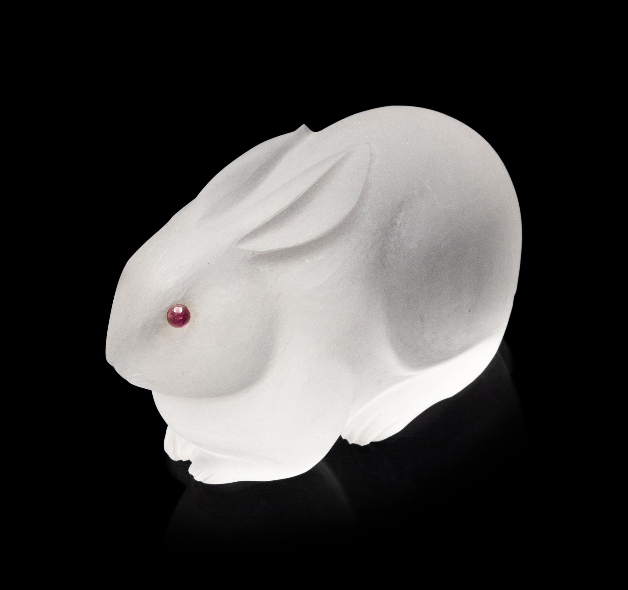 A Carved Rock Crystal and Sapphire Inset Figure of a Rabbit