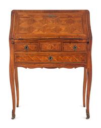 A Louis XV Style Tulipwood and Parquetry Slant-Front Bureau