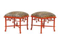 A Pair of Chinoiserie Style Red Lacquered Stools — BAKER, 20TH CENTURY