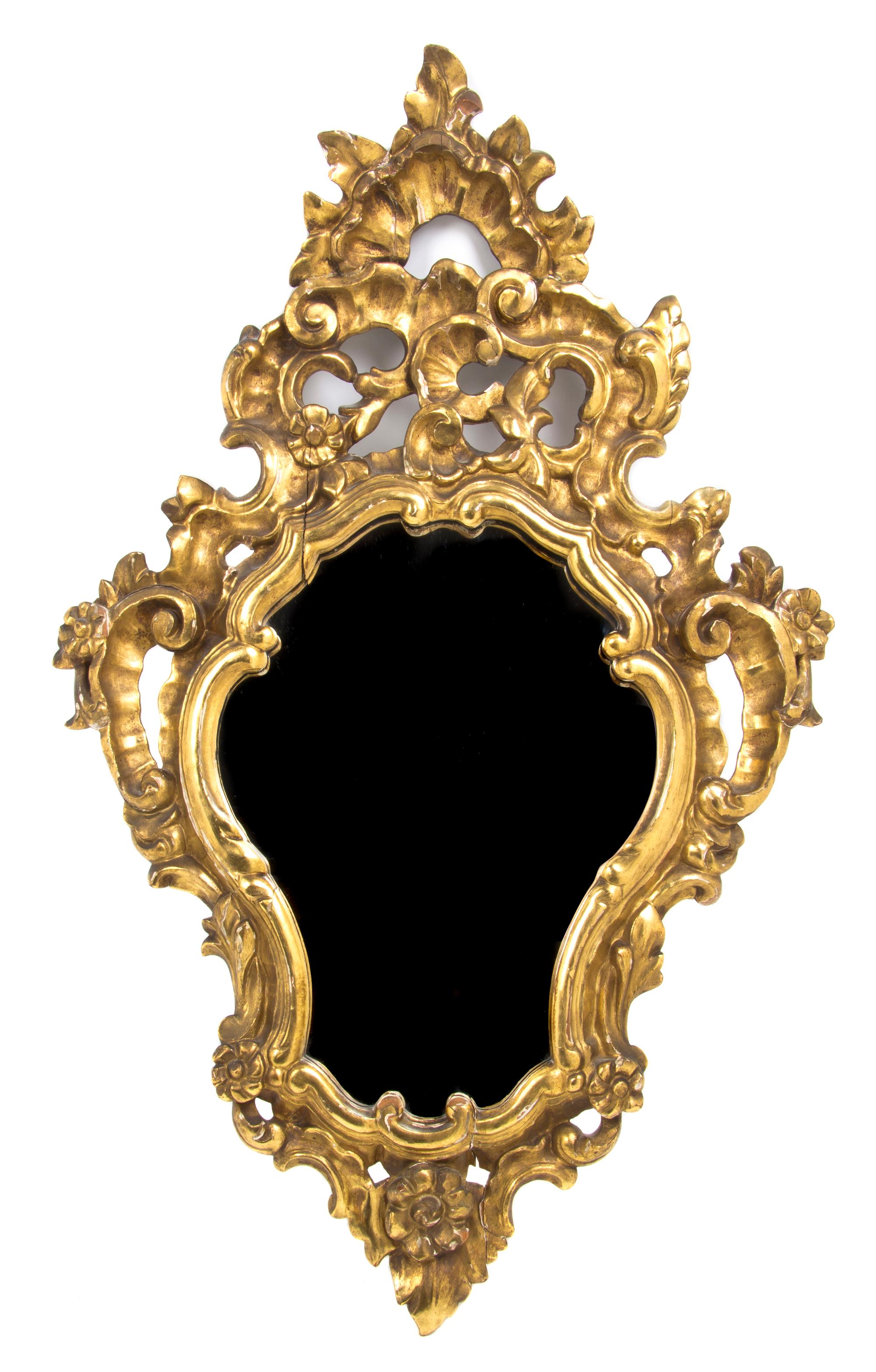 An Italian Baroque Style Giltwood Mirror, Height 27 3/8 inches.