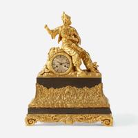 A Large Continental Patinated and Gilt Bronze Figural Mantle Clock late 19th century