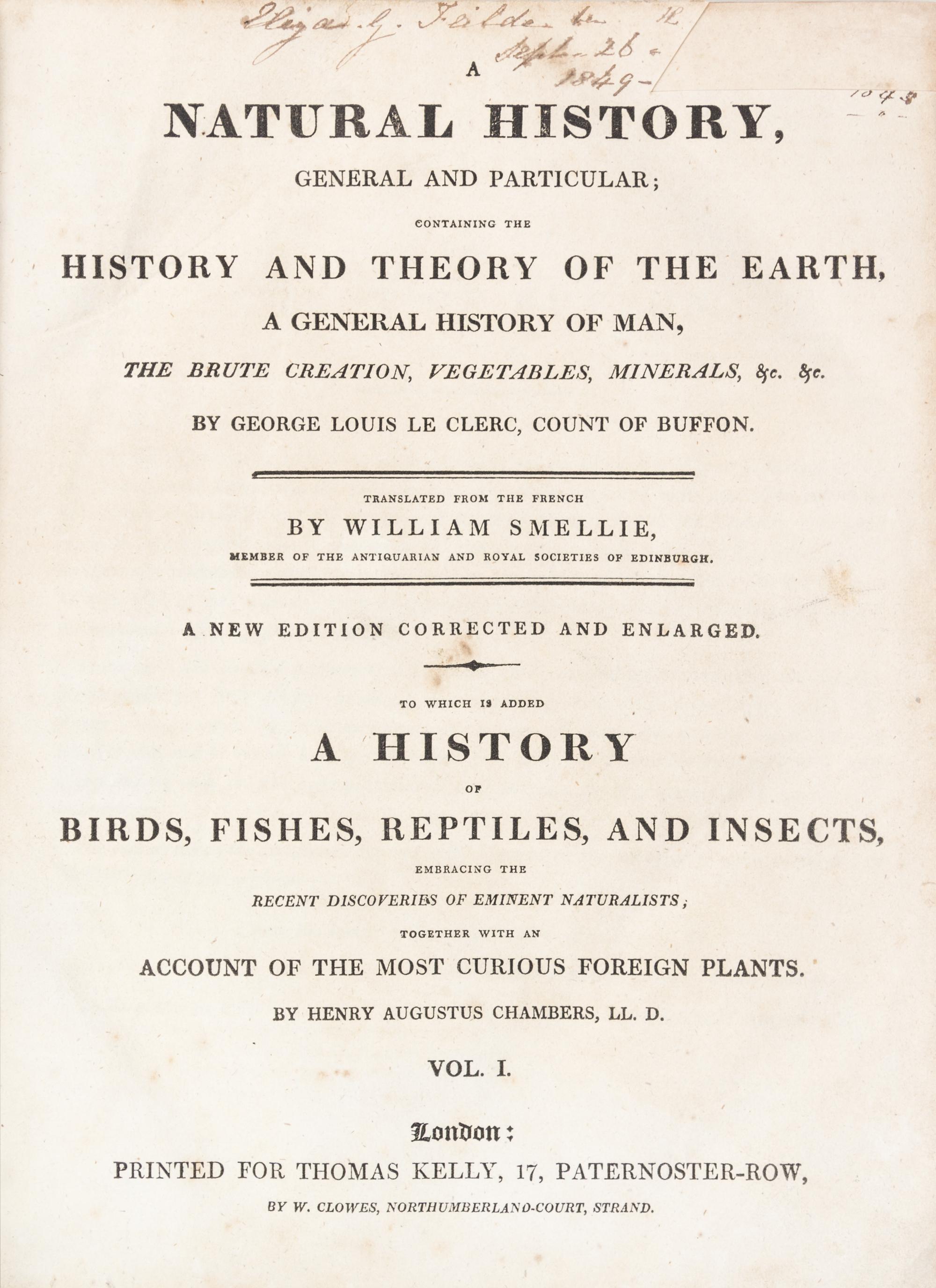 BUFFON, GEORGE LOUIS LECLERC, COMTE DE. A Natural History... London, 1781. 2 (of 8) vols. only.