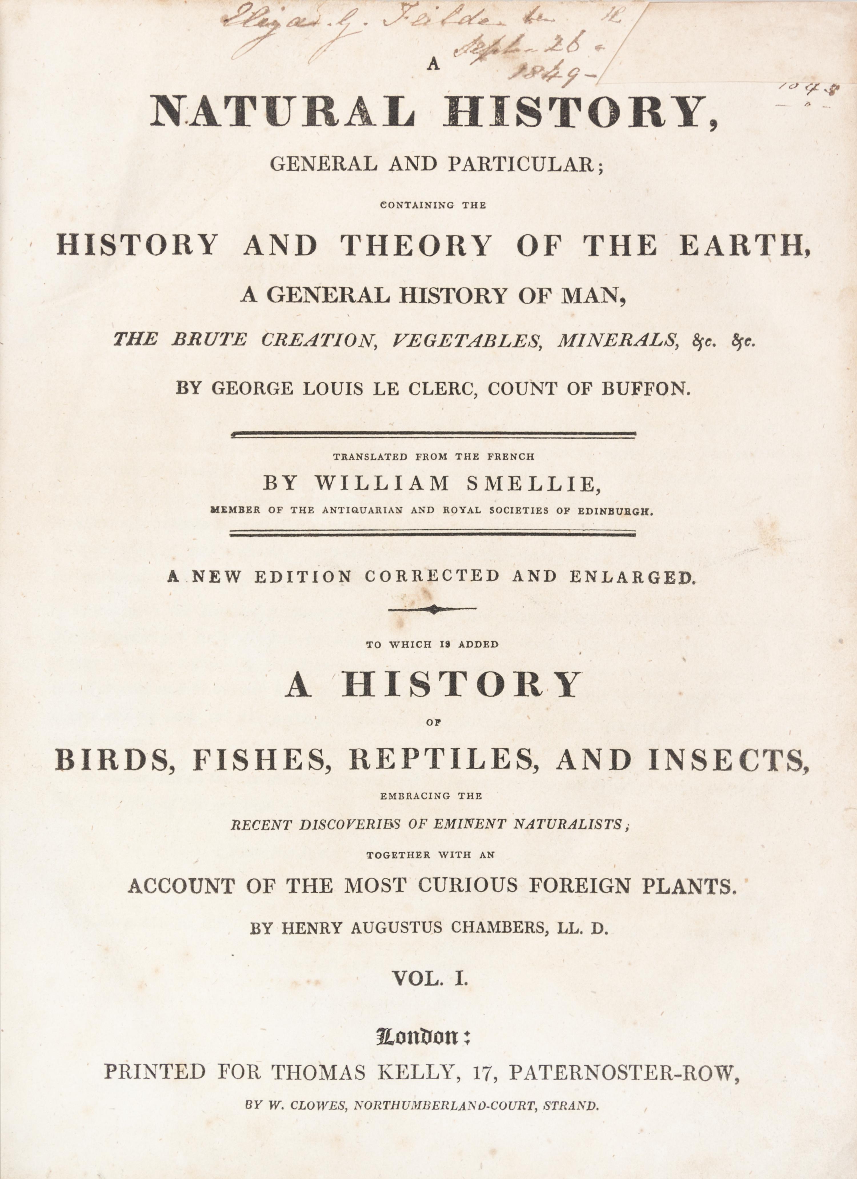 BUFFON, GEORGE LOUIS LECLERC, COMTE DE. A Natural History... London, 1781. 2 (of 8) vols. only.