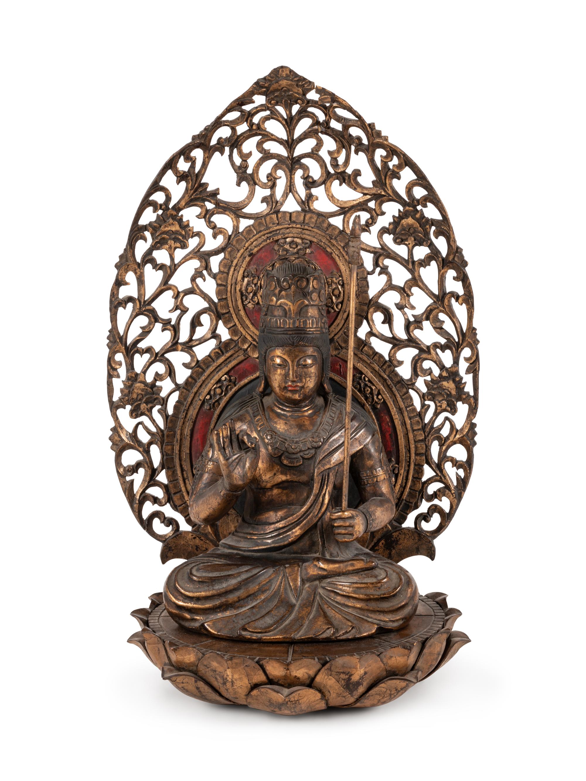 A Large Gilt Wood Figure of Kannon
