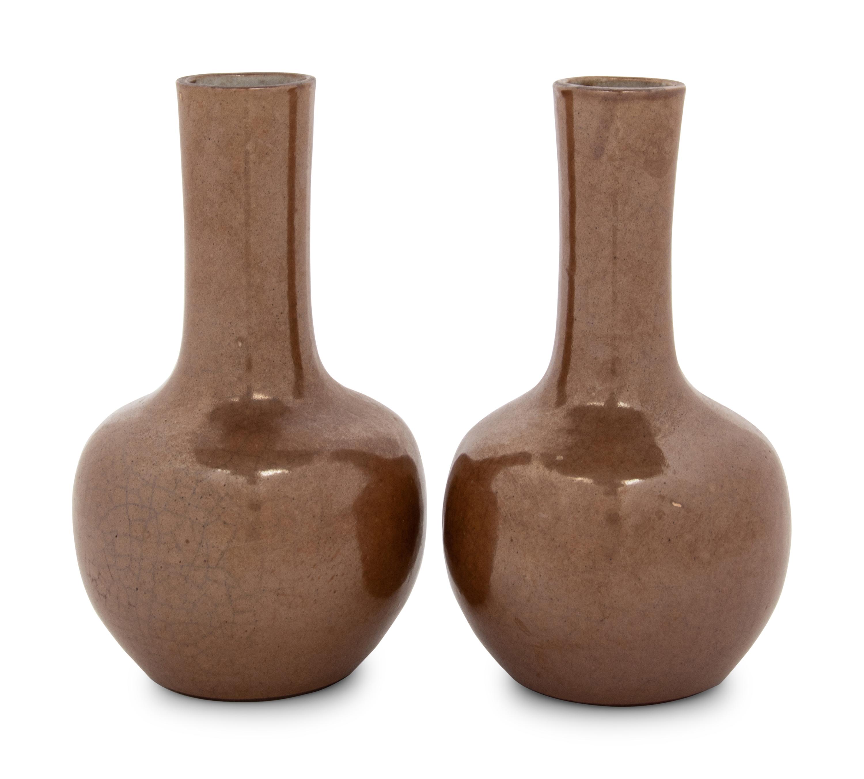 A Pair of Café-Au-Lait Glazed Porcelain Bottle Vases