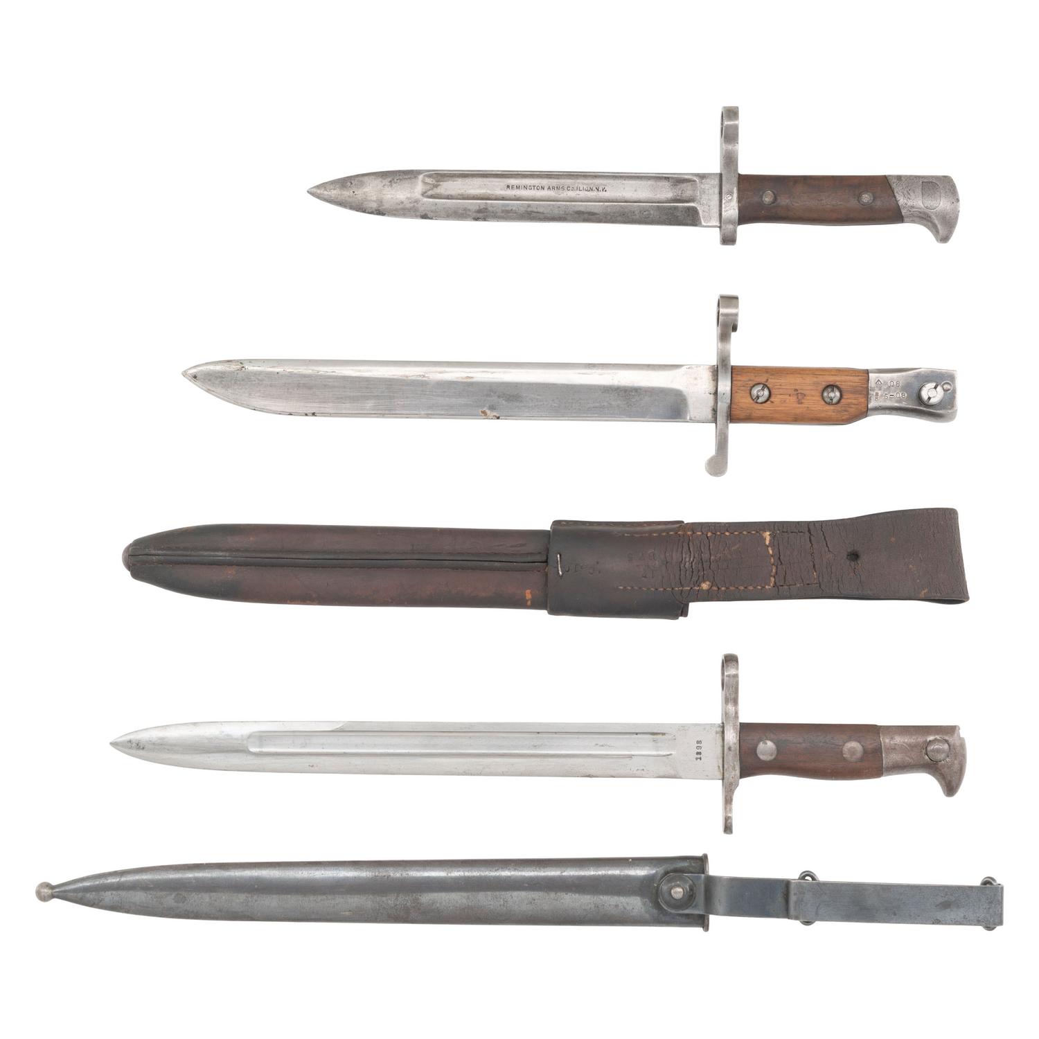3 US Knife Bayonets: US Surcharged Canadian Ross, M1895 Lee Navy and M1892 Krag