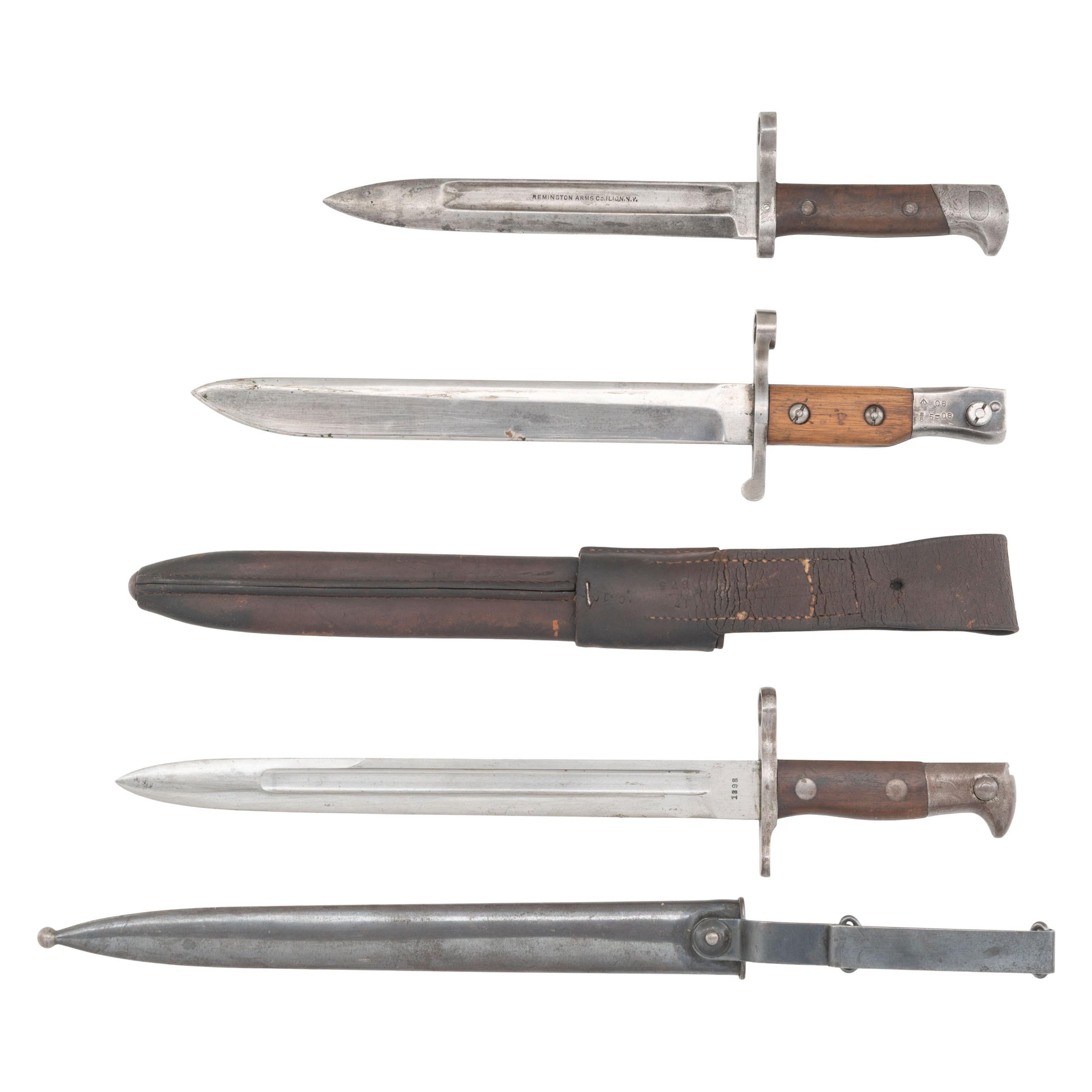 3 US Knife Bayonets: US Surcharged Canadian Ross, M1895 Lee Navy and M1892 Krag