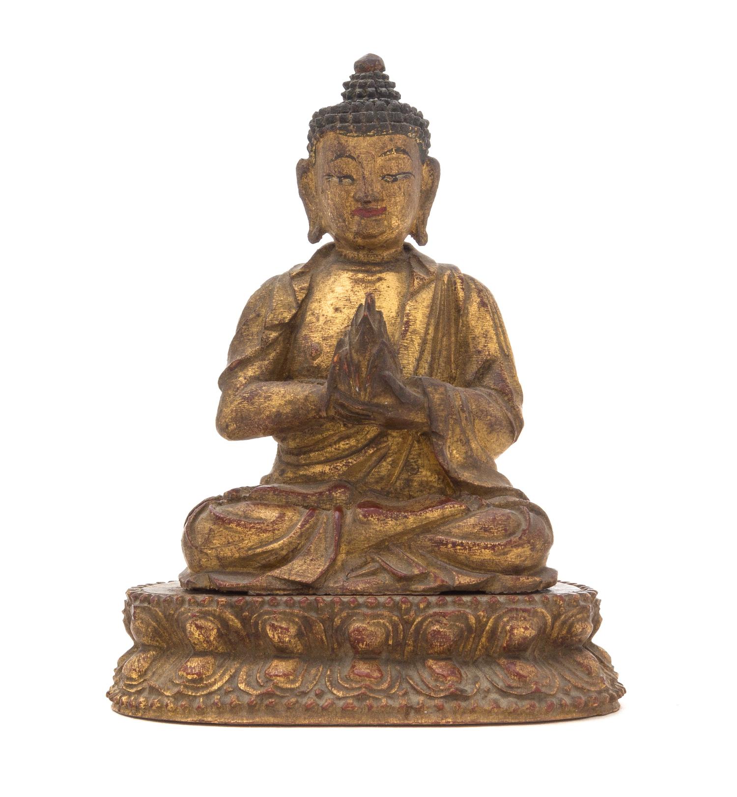 A Small Gilt Wood Figure of Buddha