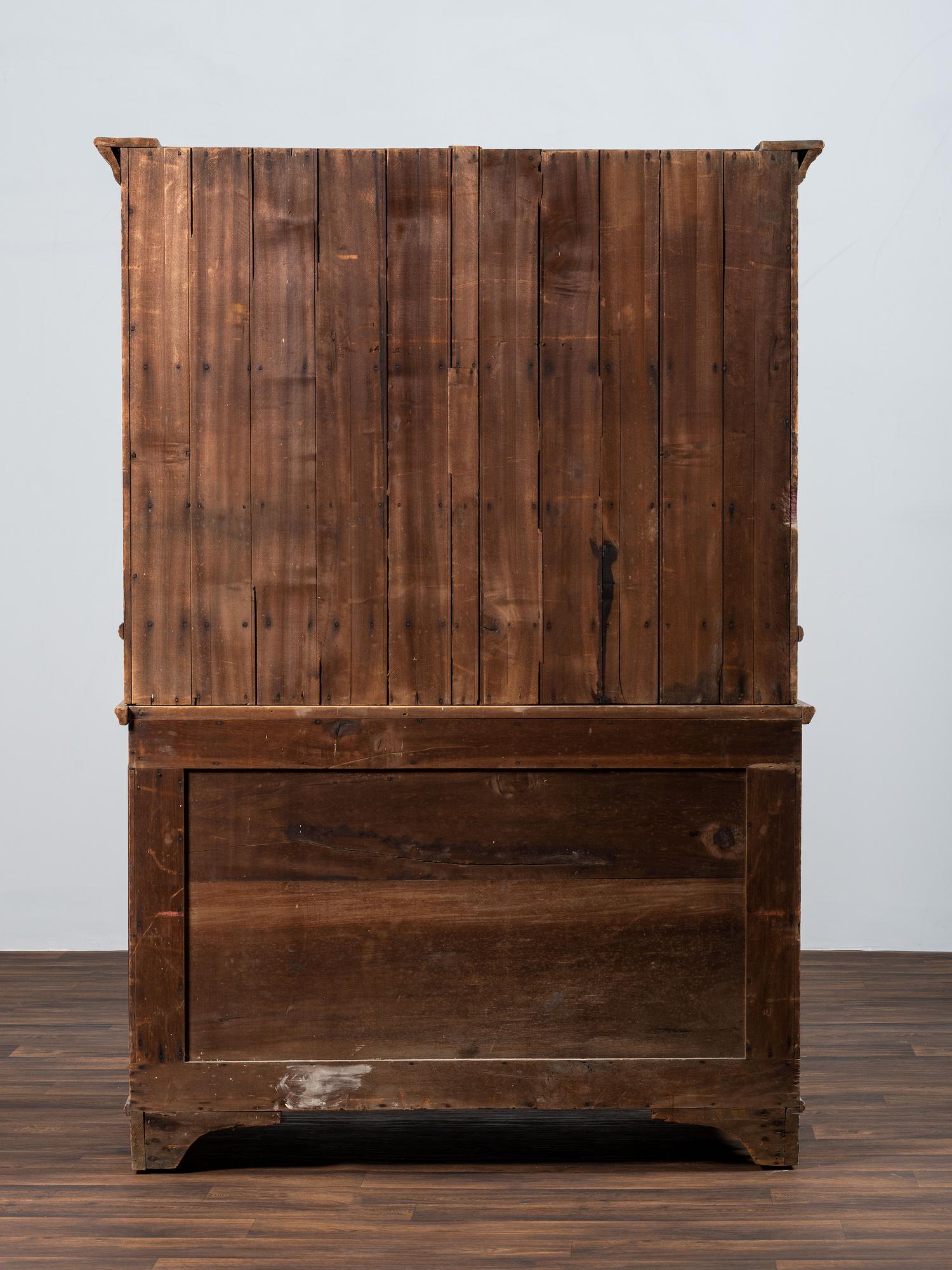 A Country Red and Grain Paint Decorated General Store Dry Goods Storage Cupboard