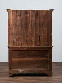 A Country Red and Grain Paint Decorated General Store Dry Goods Storage Cupboard