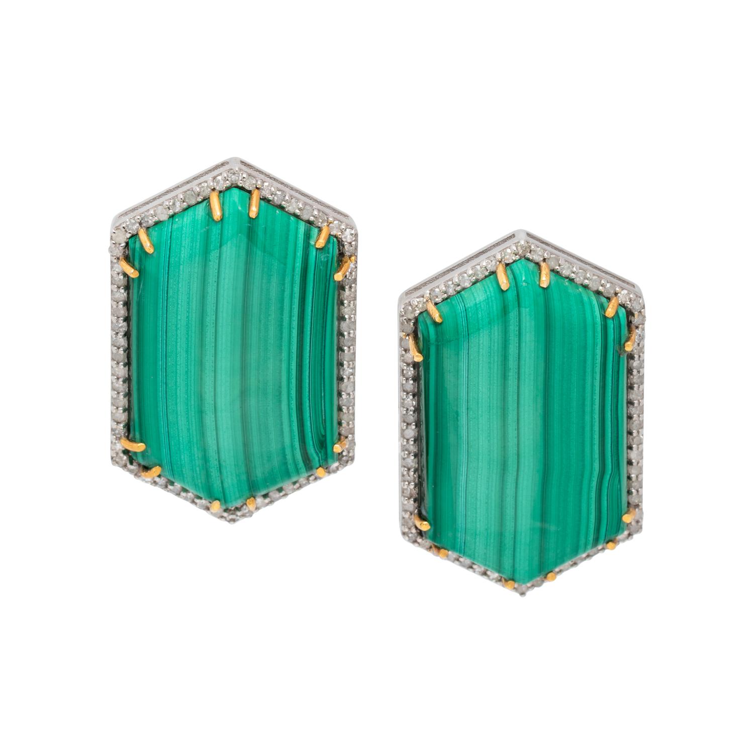 MALACHITE AND DIAMOND EARRINGS