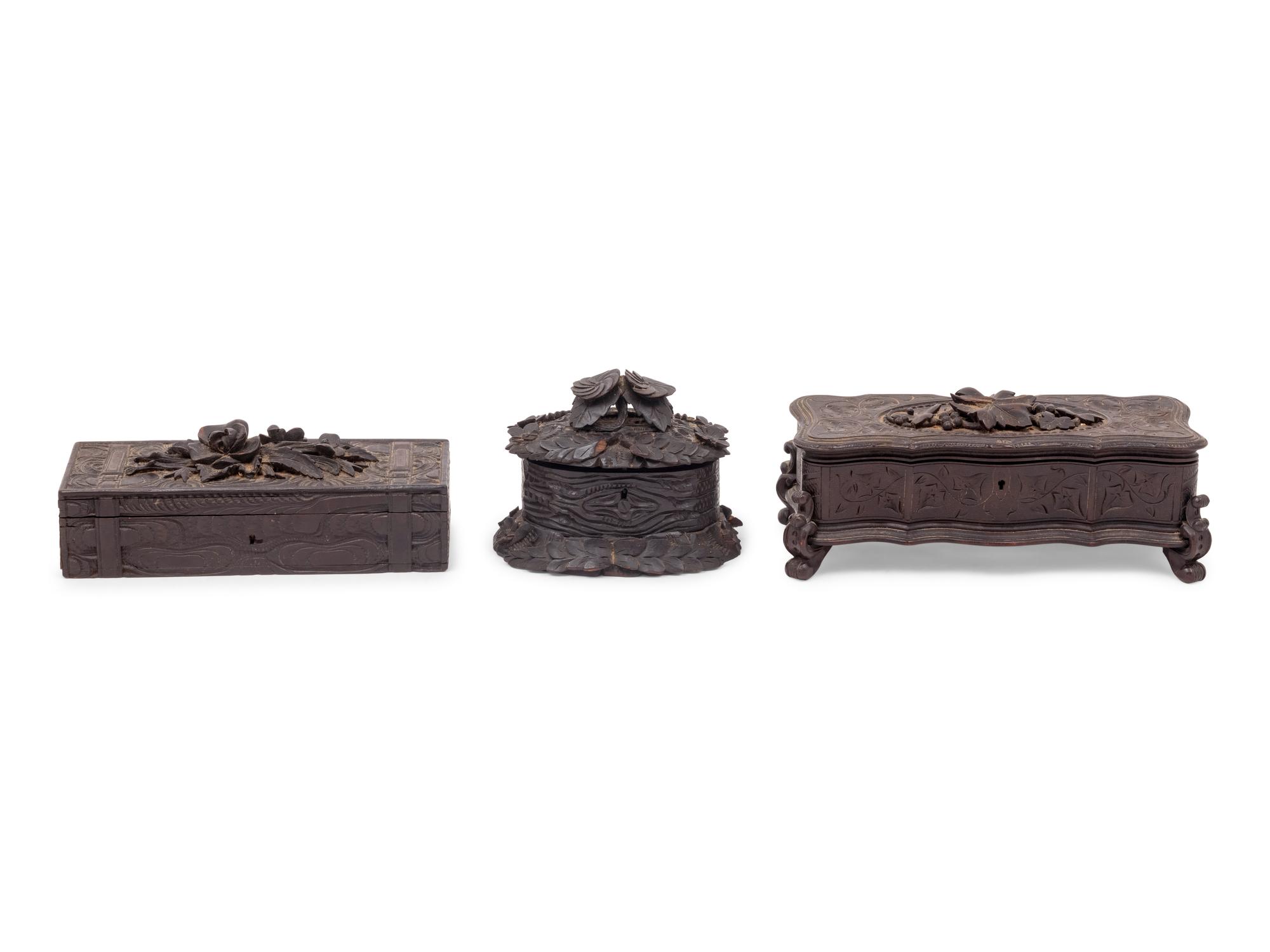 Three Black Forest Carved Boxes