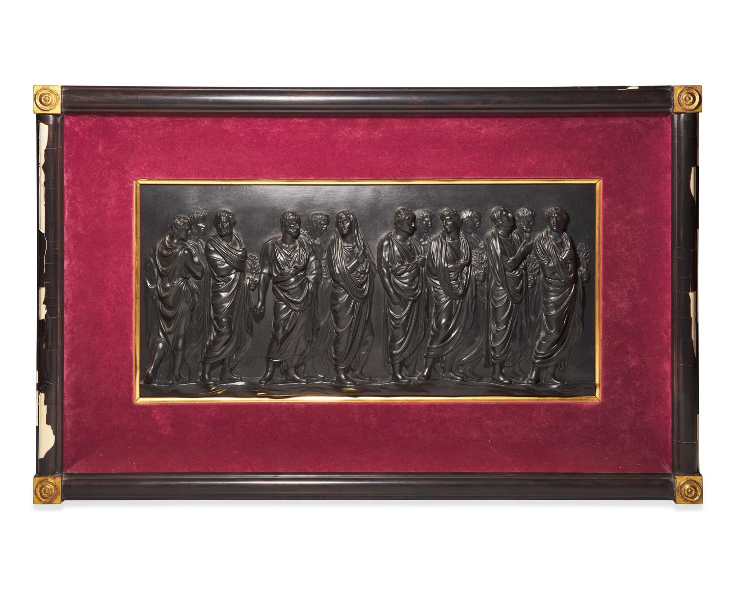 A Framed Wedgwood Basalt Roman Procession Panel