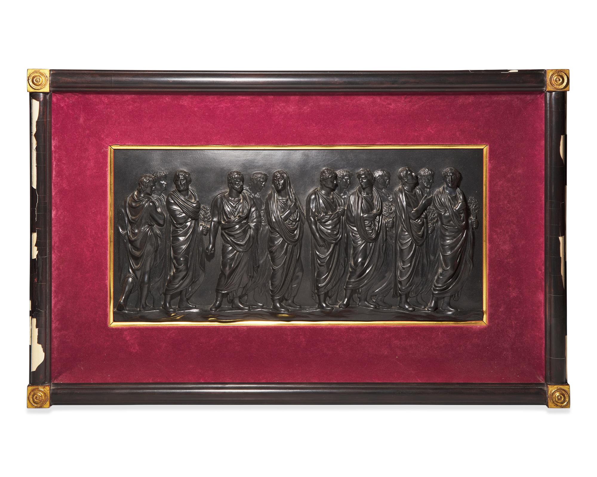A Framed Wedgwood Basalt Roman Procession Panel