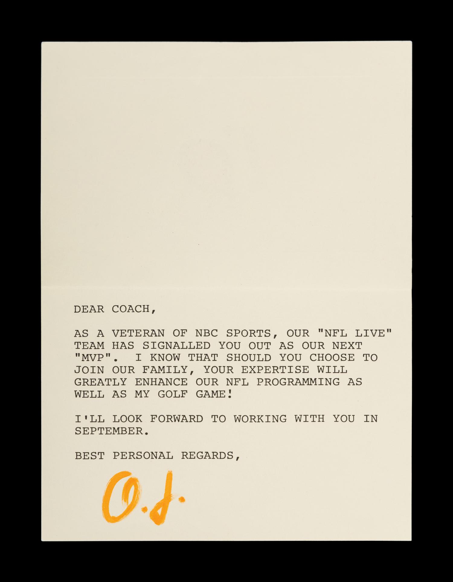 An O.J. Simpson Signed Note to Mike Ditka