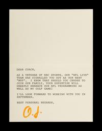 An O.J. Simpson Signed Note to Mike Ditka