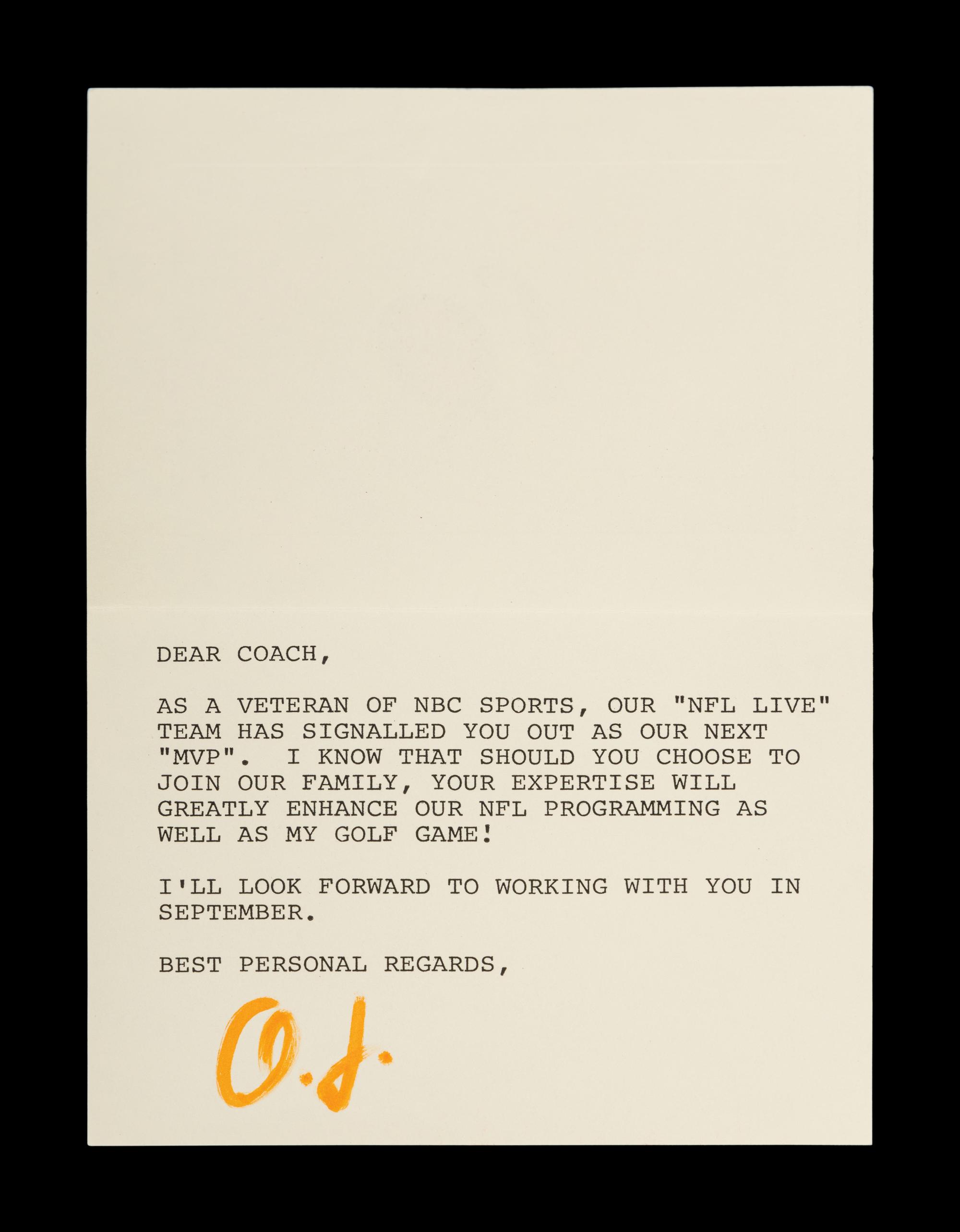 An O.J. Simpson Signed Note to Mike Ditka