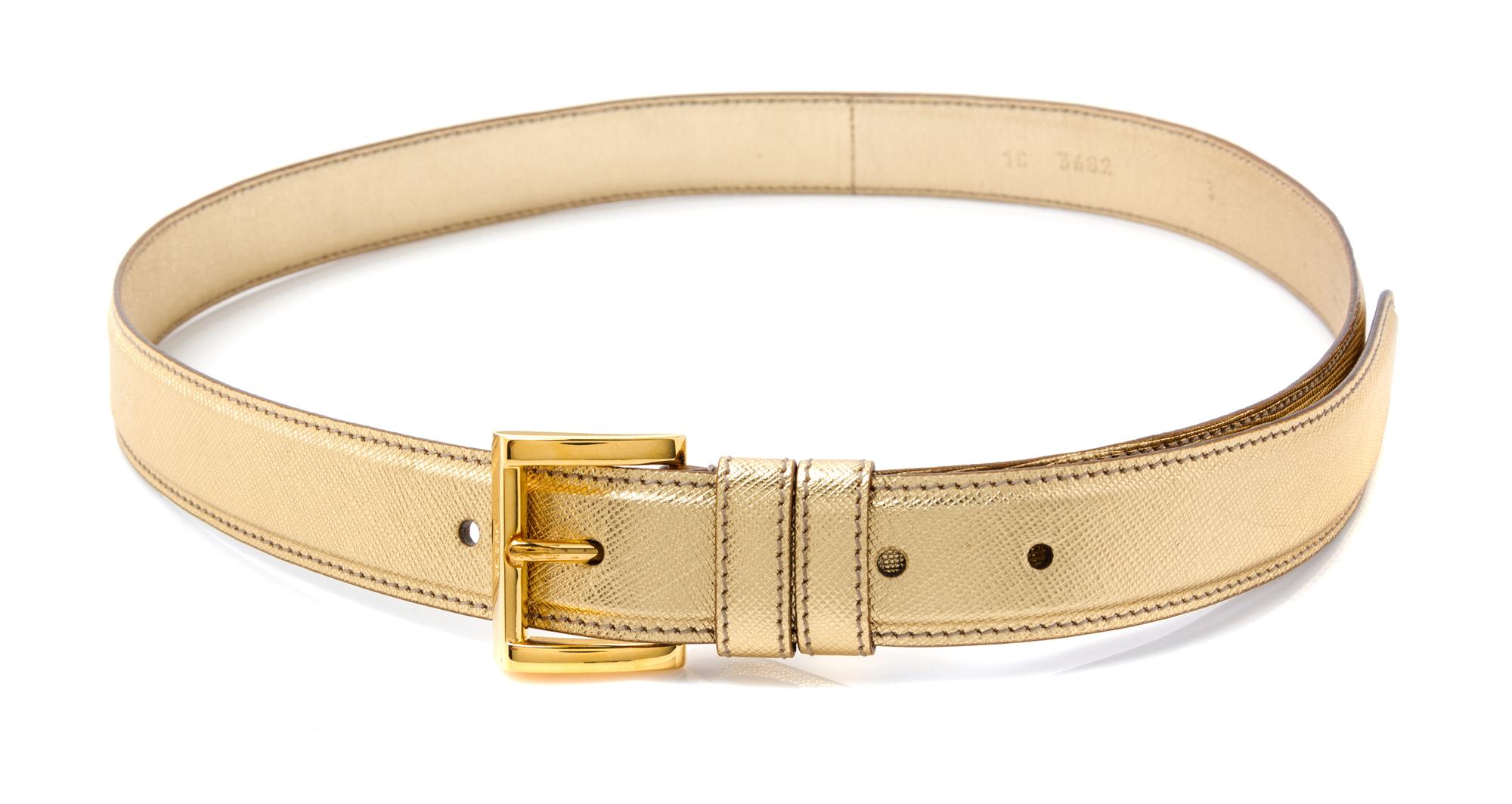 A Prada Gold Leather Belt, 34" x 1.2".