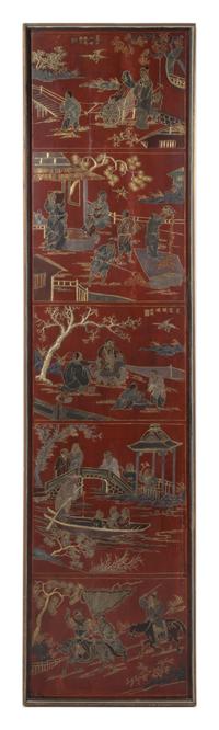 A Ten-Panel Carved Red Lacquered Floor Screen Height 77 x width of each panel 18 inches. — 19TH CENTURY