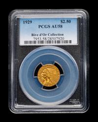 A 1929 Indian Head $2.50 Gold Coin (PCGS AU58)