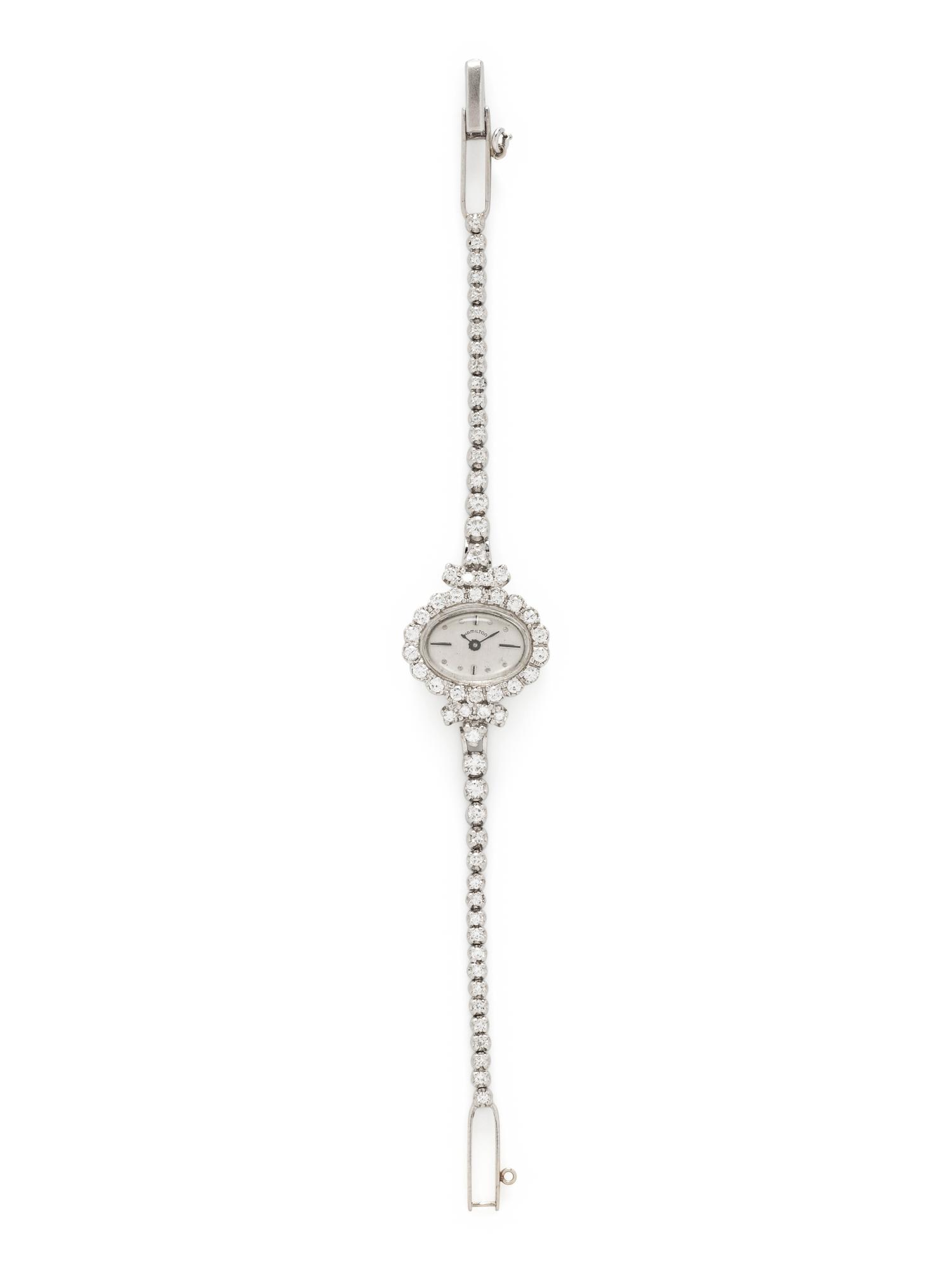 HAMILTON, 14K WHITE GOLD AND DIAMOND WATCH